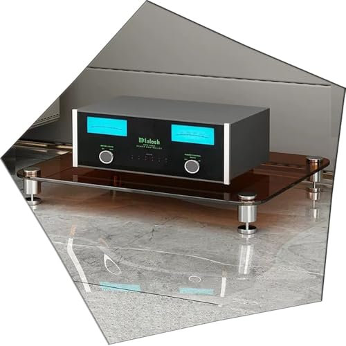 ZIUSFAC Étagère Média AV Media Étagères en Verre Transparent Audio Armoire D'équipement Stéréo Armoire De Composants 1/2/3 Niveaux Meuble pour Console DVD Player(Brown,1 Tier)