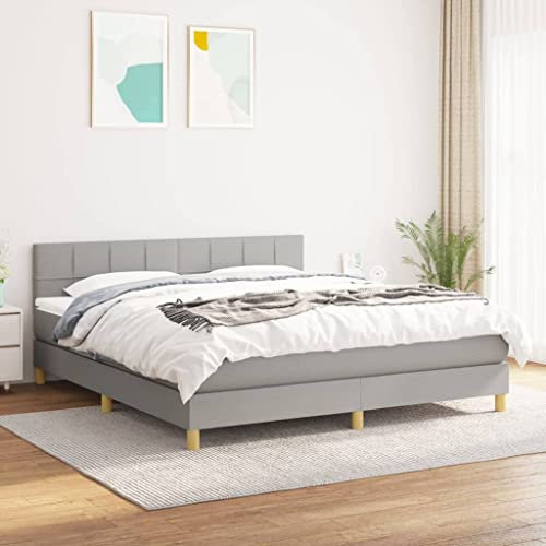 OHOOWOO Boxspringbett mit Matratze Hellgrau 160x200 cm Stoff,Boxspringbett Hellgrau Entspannung Rückenlehne Hochwertige Matratze