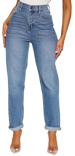 BessCops Boyfriend Stretchy Jeans for Women Mom High Waisted Trendy Denim Jeans