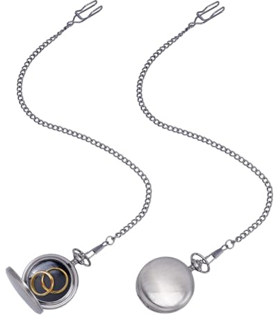 FINGERINSPIRE 2 pezzi Mini Portagioie Da Viaggio Porta Anelli In Metallo Canna di Fucile Da Tasca Forma Orologio Design Scatola Portaoggetti In Lega Catene A Maglie con Anello Rotondo Organizza