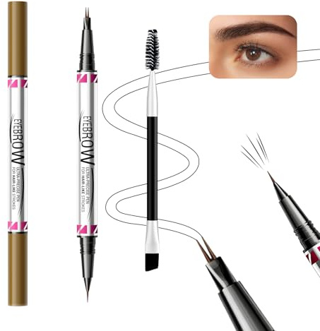 Boobeen Kit Stylo Sourcils Microblading, Stylo Liquide Double Face 2-en-1, 2 Embouts Micro-Fourchettes et Pinceau de Précision, Résistant à l'Eau, pour des Sourcils Naturels et Effet Poils Réalistes