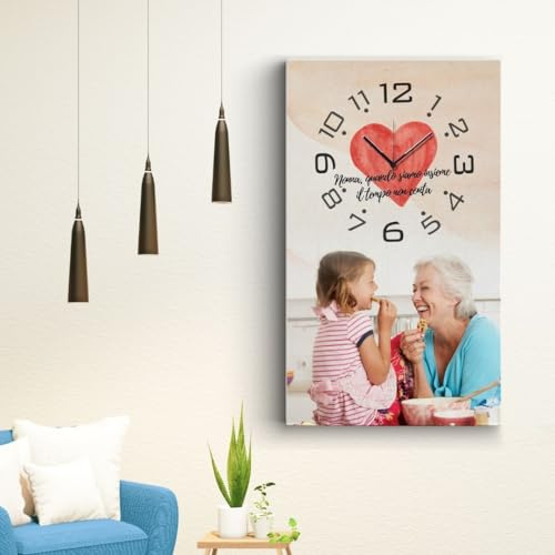 dodda - Quadro Personalizzato con Foto, Testo e Orologio con stampa in HD - Stampa Foto su Tela Personalizzata Idea Regalo Nonna