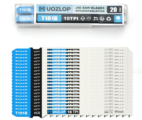 MUOZLOP20tlgT101B T-Schaft Stichsägeblätter für Holz,Stichsägeblatt Set | T-Schaft Stichsägeblatt Set mit Aufbewahrungskoffer,sägeblätter stichsäge Zubehör (20tlgT101B)