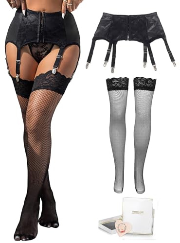 comeondear Liguero Sexy Mujer Cuero Sintético con 6 Clips Ligas de Encaje | Ligueros de Cintura Alta Tirantes Ajustables Lenceria Sexy Elástico para Medias Ropa Interior Lingerie