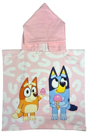 Bluey Kids Hooded Poncho Towel – Bath Beach Swim Cover Up for Girls – Soft & Absorbent Hooded Towel Poncho - One Size Fits Ages 2–6 Years - Childrens Ponchos