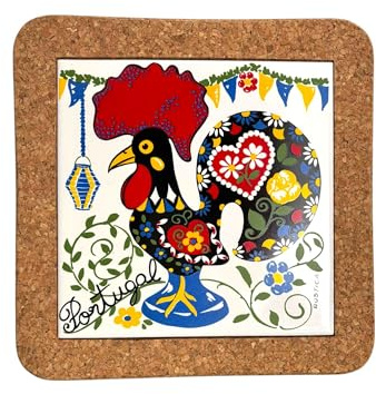 Portugal Azulejo Fliesen, Ethnische Portugiesische Keramikfliesen - Kork-Untersetzer - Haus- & Wanddekorationen (20 cm - 7,8 Zoll) (Großer Hahn)