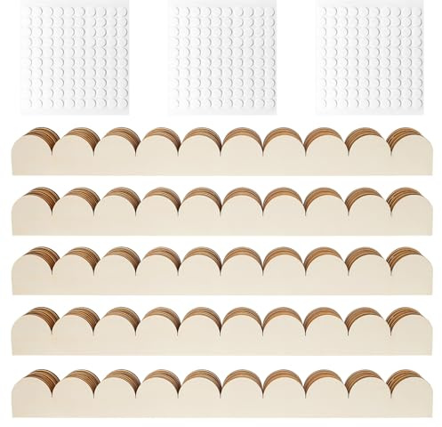 Sixfolo 50 Stück Unlackierte Dekorative Holzleiste mit Gewelltem Rand | Zierleiste Gewellter Rand 40x4 cm,DIY Holzbordüre mit Klebepunkten für Möbel,Wanddeko,Schrank und Türrahmen