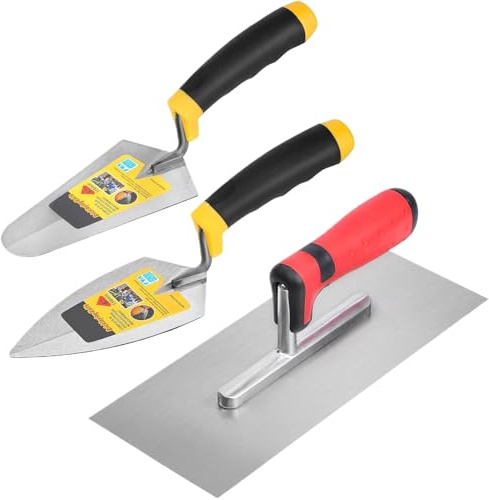 Wezalget Llana De Albañilería, 3 Piezas Herramientas De Cemento Con Mango De Agarre Suave, Utensilios De Construcción, Para Reparación, Relleno, Colocación De Mortero, Estuco, Baldosa, Ladrillo, Suelo