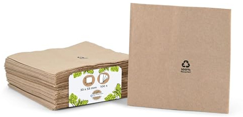 BIOZOYG Tovaglioli organici ecologici realizzati con carta riciclata I Tovaglioli di carta di alta qualità 33 x 33 cm I 100 pezzi di tovaglioli da cocktail non sbiancati, biodegradabili