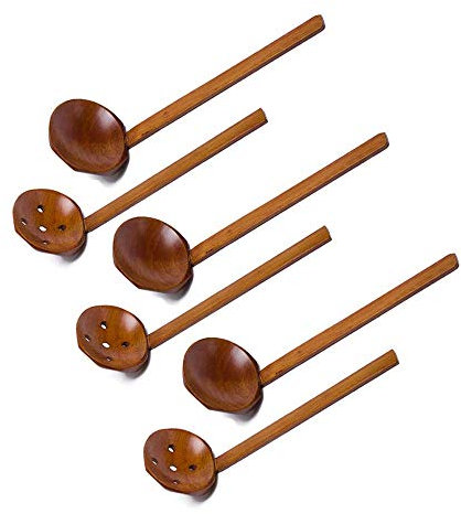 Cuchara Sopera de Madera Japonesa de 8.5 Pulgadas Hecha a Mano, Cucharas Largas, Colador de Cuchara de Olla Caliente de Madera, Juego de 6