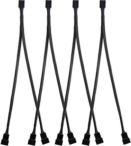 4 Pack PWM Fan Splitter Cable Y Splitter Computer PC Fan Power Cable 1 to 2 Converter, Black Sleeved Braided