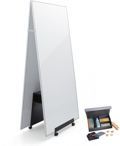SIGEL MUB03 Meet up Set aus 2x mobile Whiteboards 90x180cm magnetisch, beidseitig beschreibbar, silberner Rahmen, 1x Aufsteller und 1x Starterset (Marker, Magnete, Reinigungsmittel)