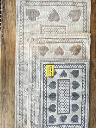 Pago Poco Teppich oder Bettvorleger, Muster Herzen im Shabby-Chic-Stil, aus 100 % Baumwolle, rutschfest, Sardo-Stil, Grau, 40 x 70 cm