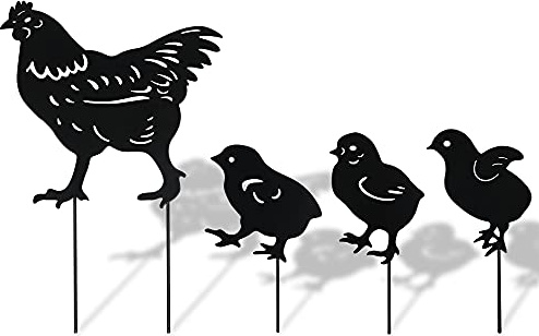 4 Stück Huhn Handarbeit Gartenstatuen, Henne Huhn Deko, Garten PfäHle Kunst Hahn, Huhn Gartenschilder zum Garten Dekoration