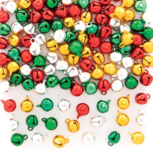 Baker Ross FE799 - Campanas pequeñas de Navidad para manualidades, paquete de 120, cascabeles de colores surtidos para decoraciones de arte y manualidades, suministros de manualidades de Navidad para