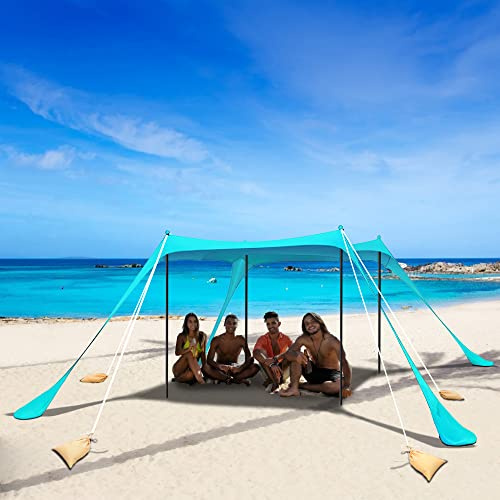 NyShine Strandzelt, Tragbares Sonnenschutz mit UPF 50+ UV Schutz Sandanker und Alu-Stangen für Strand, Hinterhof, Camping, Angeln und Picknicks - 3x3x2 M, Blaugrün