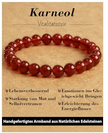 Landorilo Bracelet en Pierre Naturelle de 8 mm Fait à la Main pour Homme et Femme, Bracelets de Yoga Élastique Hautement Poli, Cadeaux de Bijoux Créatifs(Cornaline)