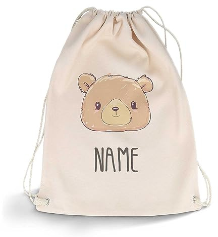 GRAVURZEILE Bedruckter Turnbeutel - Tier mit Wunschnamen - personalisiert mit Namen - Sportbeutel Rucksack Daypack Gymbag mit Kordelzug - für Sport & Freizeit - 12l 33x45 cm - Farbe: Bär