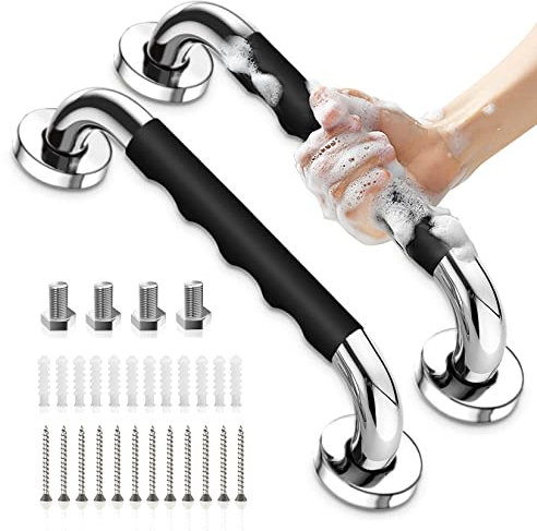 Idota 2 Stück Rutschfreier Haltegriff, 30CM Haltegriff Dusche aus Edelstahl mit Rutschfreier Kieselgel Badezimmer Wandhaltegriff Duschgriffe für Senioren Sicherheitsgriffe mit Montierten Schrauben