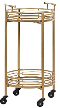 Serveringsvagn med hjul Barvagn Speglad Skiva Metall Guld Förvaring Glamour Style Farley