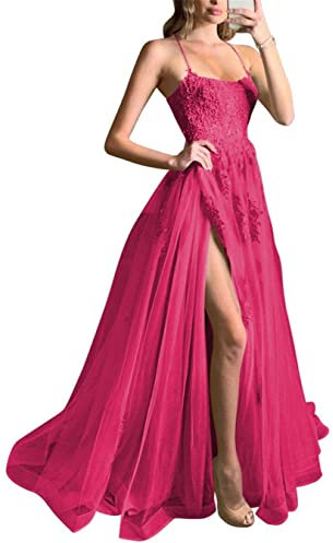 Vestito da promenade per i ragazzi senza maniche elegante lungo spalline lunghezza pavimento abito da damigella d'onore per le donne, Fucsia, 40