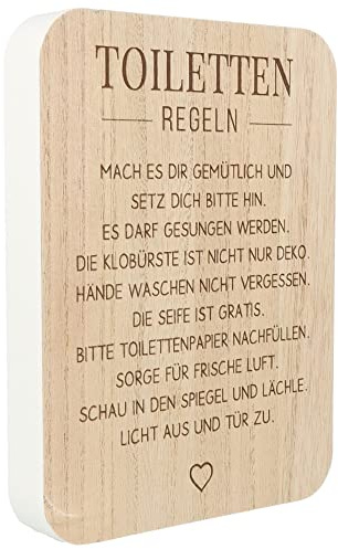Spruchreif Dekotafel Toiletten Regeln - Deko für Zuhause | Dekorativer Spruch für Zuhause - passend für Eingangsbereich, Regal, Kommode oder als Geschenkidee