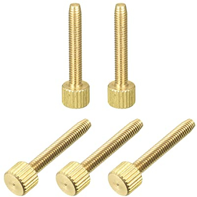 sourcing map 5 Stück Rändel Schrauben M4x25mm Flachschrauben aus Messing Griffknöpfe 8mm Kopf Durchm. für PC Elektronisch Mechanisch