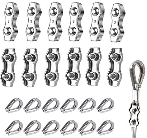Dfuqanb 12 pezzi Morsetto duplex M3, Morsetto per fune 3mm, Morsetto per fune metallica, Morsetto simplex per il fissaggio di tende da sole con stenditoio in cavo d'acciaio
