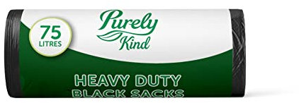 Blake & White Purely Kind Black Sacks 75L - Ultra Durable & Eco Friendly Recyclable Bin Bags - Heavy Duty Bin Liners for Household, Office, and Kitchen - Roll of 30