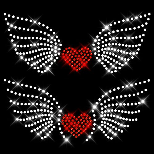 Glitzerdeals Bügelbilder Karneval Strass V1 2er Set Herz mit Flügeln V1 2er Set Herz mit Flügeln Aufbügler für Textilien Flügel Bügelmotiv Engelsflügel Fasching Patch zum Aufbügeln Flügel