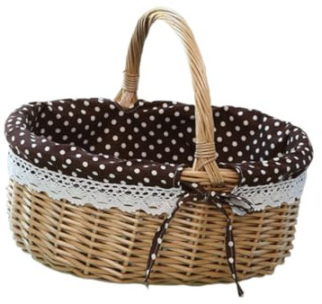 DEARMAMY Großer Geflochtener Weidenkorb Natürlicher Weidenkorb Mit Griffen Und Futter Eierkorb Picknickkorb Osterkorb Für Ostern Picknicks Heimdekoration