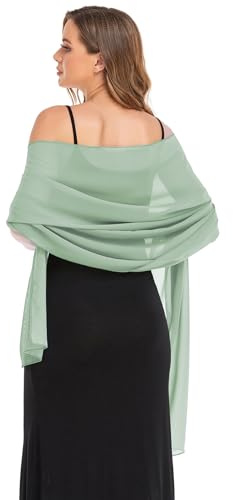 Pukguro Dusty Sage Shawl Wraps for Weddings Chiffon Soft Shawls and Wraps for Evening Formals Scarf for Bridal Accessories 79 * 26''