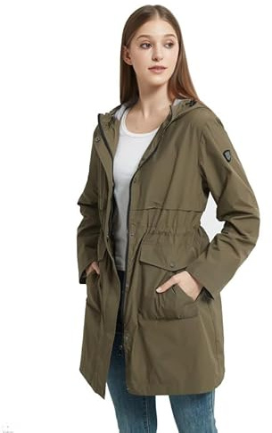 RAGEMAN Veste imperméable à capuche pour femme, manteau coupe-vent de style parka léger et respirant pour randonnée, camping, extérieur vert kaki, taille XL, vert militaire, XL