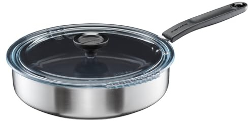Fiskars Sautierpfanne mit Deckel, Ø 26 cm, Beschichtete Pfanne | Für alle Kochfelder geeignet, Recycelter Edelstahl, Functional Form, Schwarz, 1072314