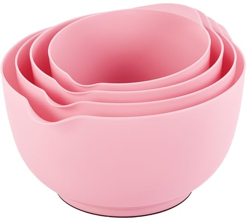 BoxedHome Mixing Bowls with Easy Pour Spout, Non-Slip Base, Large 4.3L, 3.3L, 2.3L, 1.6L, Nesting Salad Bowls for Kitchen Storage, BPA-Free, Dishwasher & Microwave Safe, Ideal for Baking, Soft Pink