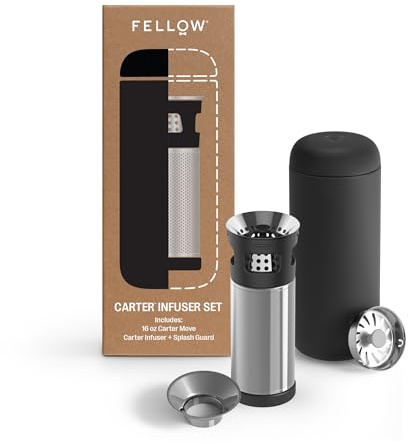 Fellow Carter tea + Cold Brew Infuser & 16 oz Tumbler Set - Steep Tea On-The-Go - Vacuum-Insulated Stainless Steel Travel Mug w/Snap-in Infuser | Loose Leaf Tea and Cold Brew, Vacuum-Insulated 12H Hot 24H Cold, Leak-Proof, Snap-In Infuser, Dishwasher Safe, Matte Black