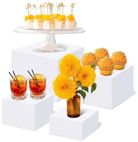 CODOHI Buffet Risers, 4 Pcs Large White Acrylic Food Risers, Dessert Table Display Set for Buffet Table, Acrylic Display Stands for Catering Dessert Jewelry Figures Show (20cm+18cm+15cm+13cm)