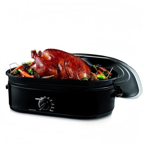 Roaster Oven,16 Quart Electric Turkey Roaster, 1450W Keep Warm Function Slow-Cooker, Self-Basting Stainless Steel Lid, Dishwasher Safe Removable Pan & Rack, Black