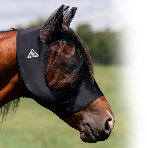 Professional's Choice Comfort-Fit Fly Mask | Smooth, Stretchy Material | Mesh Around The Eyes and Ears Allows for Clear Vision and Keeps Flies and Bugs Away | Black Horse Size