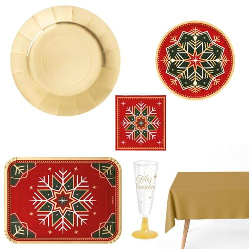 OH YEAH - Kit 12 Personas - Decoración Navidad Winter - Pack 68 uds - Temática Navideña - Vajillas Completas Navidad - DISEÑO ÚNICO