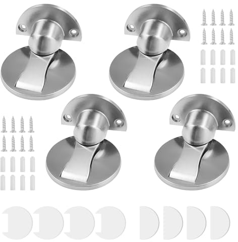 JIjzedL 4 Stück Magnetischer Türstopper, Zinklegierung, Silber, 4x Türstopper Magnetisch mit Aufkleber und Schrauben, für Boden, Keramikfliesen (1)