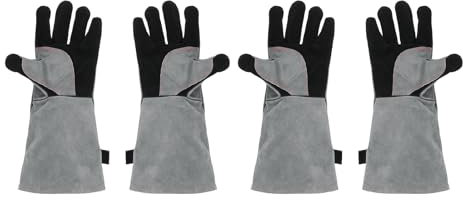 QUARKZMAN 2 Pares de Guantes de Soldadura A3031 - Guantes de Cuero de Vaca Resistentes al Fuego y al Calor de 16 con Mangas Largas para Barbacoa, Soldadura, Chimenea, Horneado y Jardinería