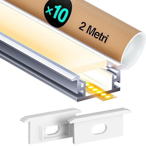 ClarivantiLED 10 x LED Bodenprofil 2 m (20 m) U-Profil für Trockenbau, geeignet für LED Streifen bis 12 mm, with Milchig Weißer Abdeckung, LED Sockelleiste für Fußboden, Treppen - 27,1 x 11,3 mm