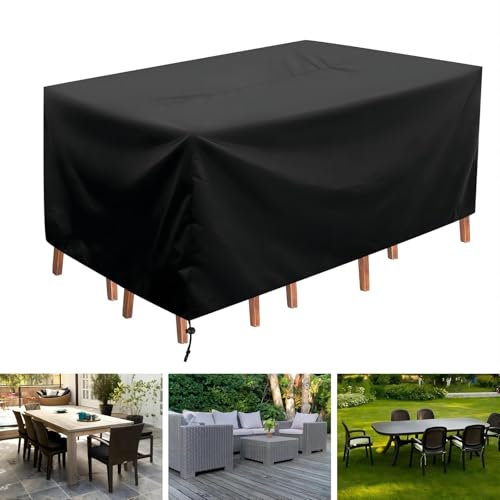 Zhadongli Art Housse Table de Jardin 180x100x95cm Bache de Protection Eexterieur, Housses pour Mobilier de Jardin Imperméable Anti-UV, 420D Tissu Oxford Housse de Protection Salon de Jardin, Noir