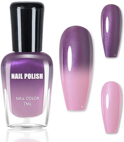 Thermo Nagellack Farbwechsel, Rosa & Lila Nagelack Pearl Shimmer Effect, Schnelltrocknender Nagellack, Temperaturgesteuerter Nail Polish Mit Color Changing Effekt Geschenk Für Frauen Mädchen, 7 Ml