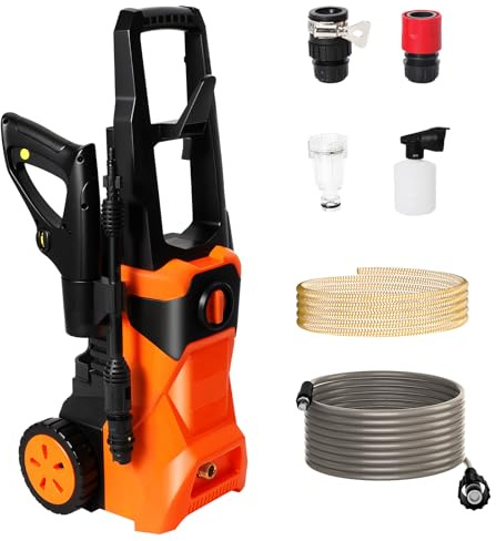 Hochdruckreiniger, 120 Bar/1740 PSI, Hochdruckreiniger, 420 l/h, Schlauch 10 m, Wasserfilter, Gewicht: 4,9 kg, Pistole und Hochdruckschlauch, für Oberflächen außen und Autos