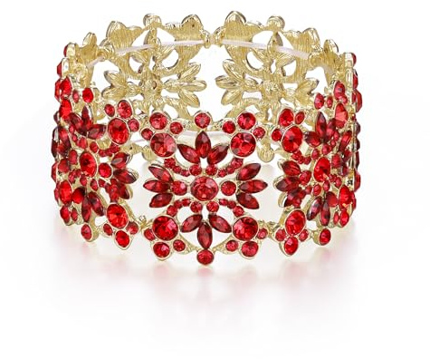 EVER FAITH Blume Stretch Armband für Damen, Sparkly Strass Kristall Floral Cluster elastische verstellbare Armbänder Hochzeit Prom Party Schmuck