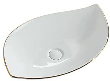 SdaryWare Lavabo de Salle de Bain en Porcelaine Blanche avec bonde escamotable, Forme de Feuille, L 89,9 cm x l 39,9 cm x P 8,9 cm