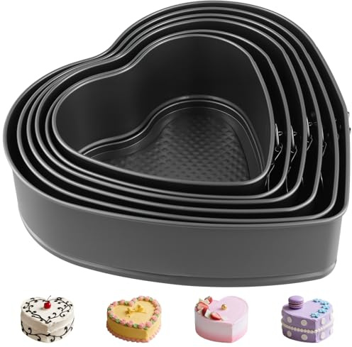 ZOENHOU Herzbackform 6er Set, 6 Größen, Herzspringform, Schwarzer Kohlenstoffstahl Springform Set Abnehmbarer Flachboden, Antihaft, Kuchenform Herz für Familie, Geburtstag