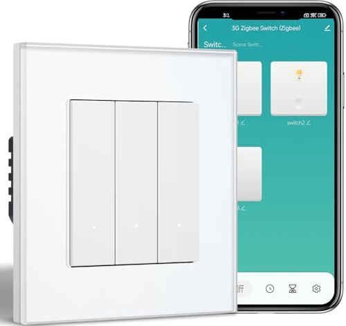 BSEEDLIFE Zigbee Interruptor Inteligente Pared,3 Gang 1 Vía 86 * 86mm,Interruptor Zigbee Commutador de luz Compatible con Alexa y Google Home(Aplicación Tuya/Smart Life),Blanco